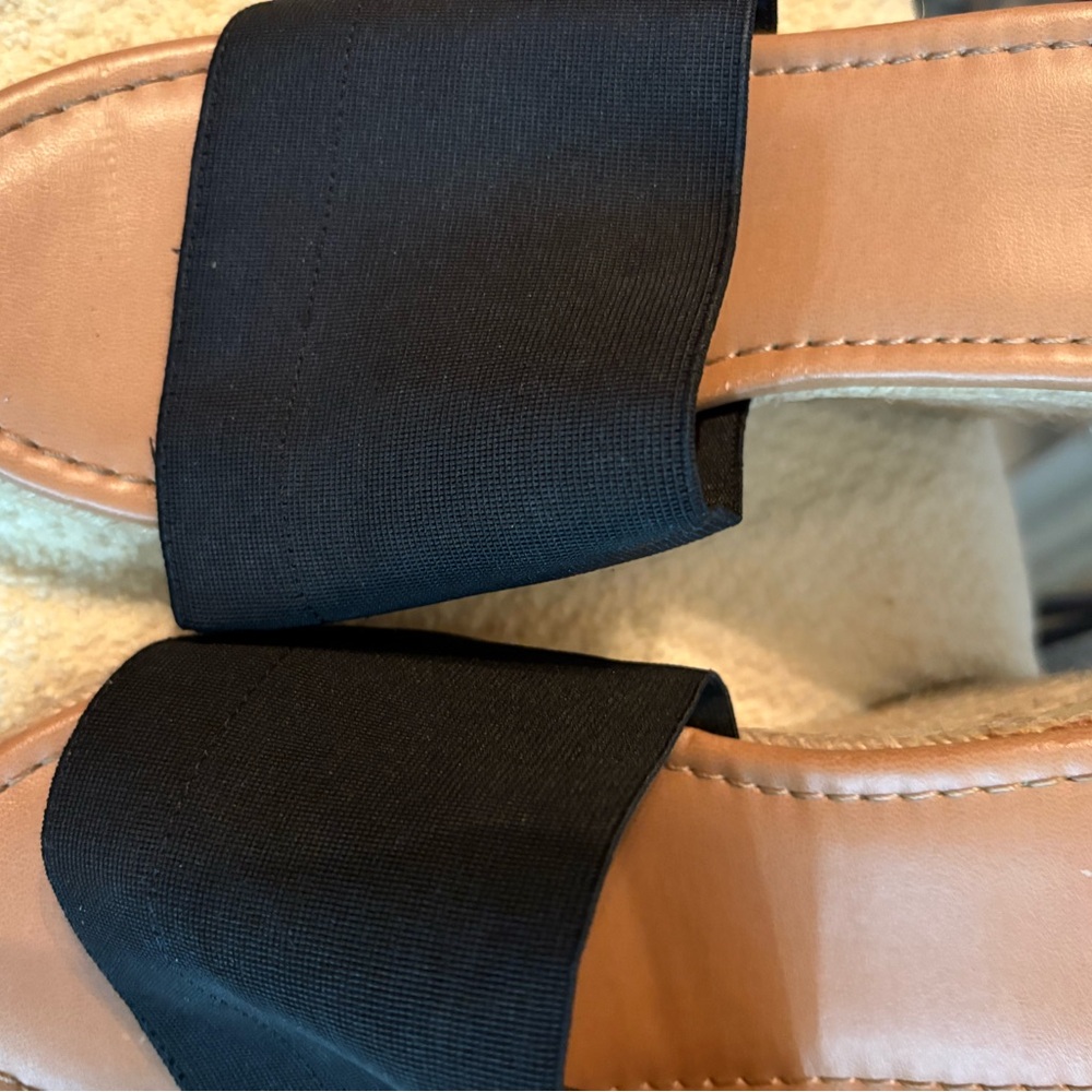 Express Black and Tan Wedge Sandals